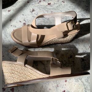Bettye Muller Beige leather wedge sandal size 9 1/2 NWOT